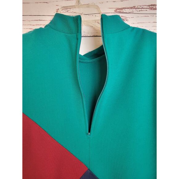 VTG EJM Colorblock Turtleneck Heavy Long Sleeve Sheath Dress 14 Green Flaws - Picture 16 of 16
